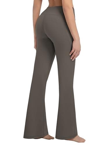 BUBBLELIME 35"/31"/33"/35"/37" Women's Bootcut Yoga Pants Tummy Control Flared with Side Pockets- Bootleg Side Pockets_OLIVEGRAY M_35" Inseam - Thumbnail 5