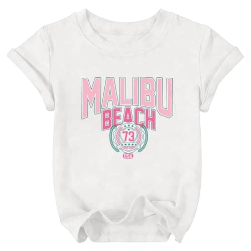 Cute Preppy Letter Graphic Tees for Girls Preppy T Shirt for Girls 5-12 Cute Crewneck Short Sleeve Tops White - Image 1