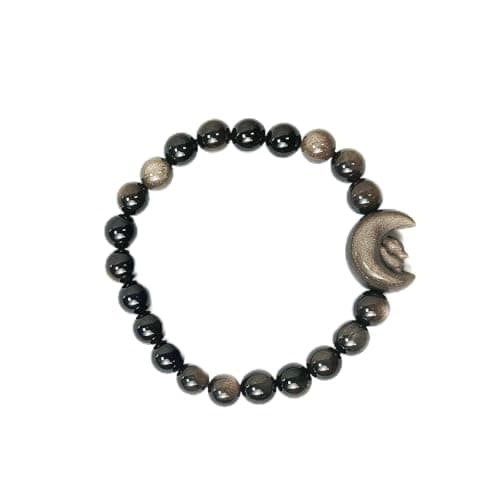 FUDIDU BunnyMoon Bracelet Obsidian,5/16 inch Beaded Stretchy Crystal Elastic Bracelets, approximately 6-1/4 Inch Adjustable Unisex Protection Healing Stone Moon,Bitherday Gifts for BestFriend 8MM - Image 1