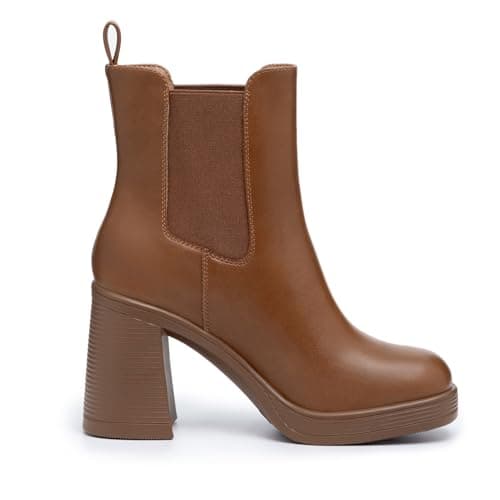 Athelfit Women's Chunky Heel Platform Chelsea Ankle Boots Brown Size 9 - Thumbnail 3