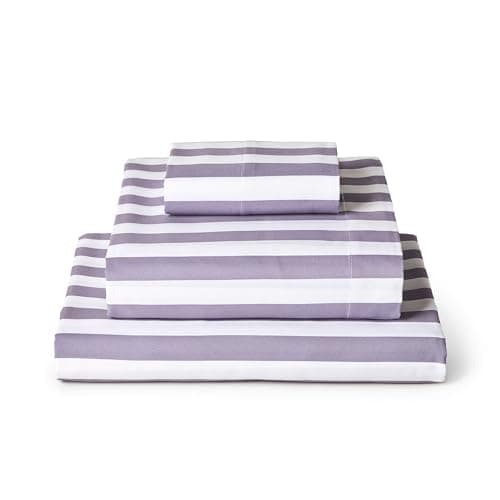 Mellanni Twin XL Sheets Set - 3 PC Iconic Collection Bedding - Hotel Luxury, Soft, Cooling Bed Sheets - Wrinkle, Fade, Stain Resistant (Twin Extra Long, Oxford Stripe Hazy Lilac)