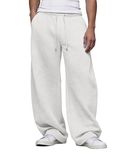 Susclude Baggy Sweatpants Men with Pockets Wide Leg Lightweight Joggers Open Bottom Elastic Lounge Loose Fit Track Pants White Grey - Image 1