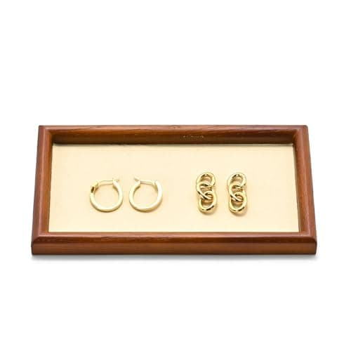 Woodten Jewelry Display Tray for Ring Earrings Necklace Bangle Solid Wood Jewelry Dish Tray Catchall(S,Beige) - Image 1
