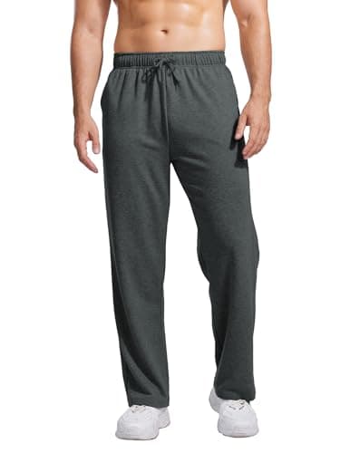 PINSPARK Men's Lightweight Sweatpants Cotton Yoga Pants Baggy Sweat Pants Open Bottom Lounge Jogger Sweatpants with Pockets Dark Grey - Thumbnail 4