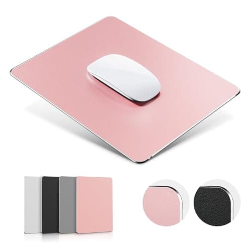HONKID Metal Aluminum Mouse Pad Pink, Office and Gaming Thin Hard Mouse Mat Double Sided Waterproof Fast and Accurate Control Mousepad for Laptop, Computer and PC,9.06"x7.08",Rose Gold