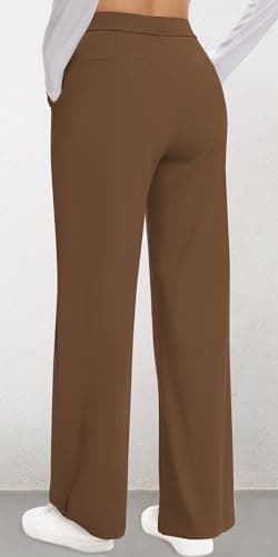 AVAMO Womens Dress Pants Wide Leg Stretchy Work Pants Pull On Business Casual Trousers Slacks for Women with Pockets Brown - Thumbnail 3