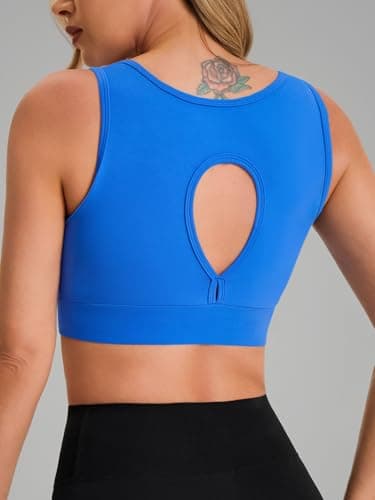 Aoysky Sports Bras for Women Padded Push Up Deep V Longline Medium Support Workout Running Yoga Bra with Removable Cups Blue - Thumbnail 3