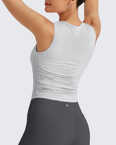 G4Free Workout Tank Tops for Woman Sleeveless Crop Top Side Ruched Running Gym Shirt Fast Dry Soft Daily Wear (Gray,XL) - Thumbnail 5