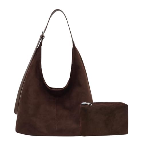 JueiXeoy Brown Suede Bag Suede Tote Bag for Women Slouchy Hobo Bag Suede Purse Retro Crossbody Handbags Suede Shoulder Bag for Work Travel College