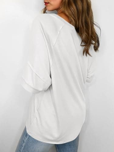 Cicy Bell Womens Oversized T-Shirts Summer Crew Neck Half Sleeve Tunic Tops Casual Loose Fit Basic Tee Shirt White - Thumbnail 4