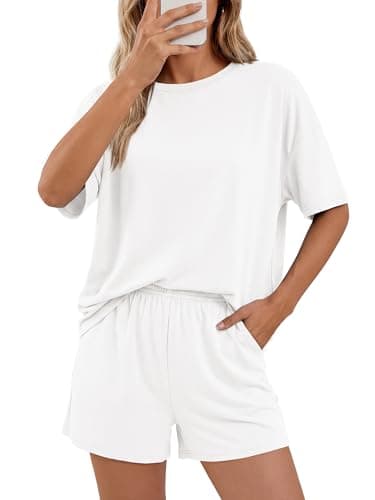 BTFBM 2 Piece Lounge Sets For Women 2026 Summer Airport Travel Vacation Outfits Loose Matching Clothing Spring Short Set(White, Medium) - Thumbnail 6