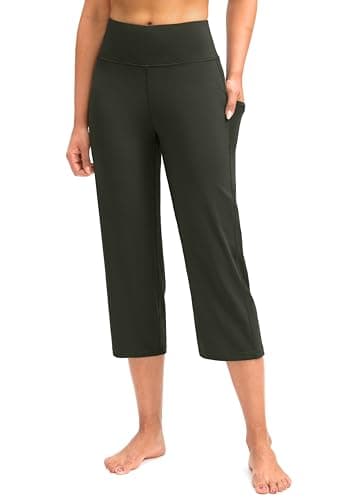 G Gradual Capri Pants for Women High Waist Workout Yoga Pants with Pockets Tummy Control Leggings Crop Straight(Olive,XXL) - Image 1