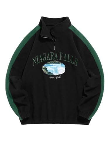 ZAFUL Mens 2025 Fall Graphic Hoodies Sweaters Oversized Essentials Hoodie Quarter Zip Pullover Fleece Sweatshirts Tops Black XL - Image 1