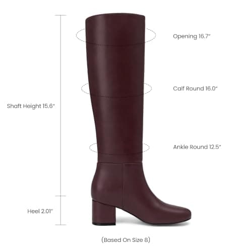 Athlefit Knee High Boots Women Chunky Low Heel Tall Fall Boots Burgundy 6.5 - Thumbnail 4