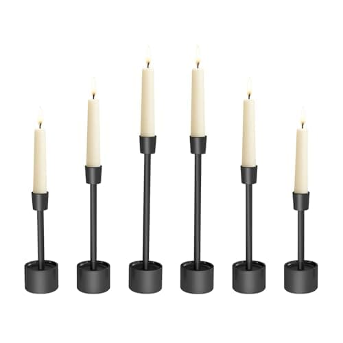 YUMORE Stainless Steel Black Candle Holders Candlestick 6 Packs Tall Taper Pillar Stable Base Stand Holders for Dining Table Wedding Centerpiece Decorations - Image 1