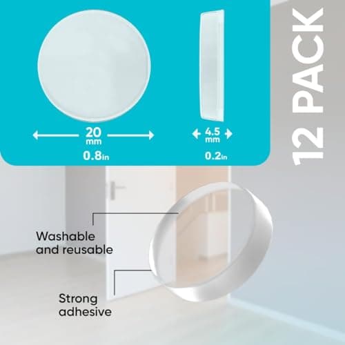Strongest Wall Door Handle Stopper Set. 12 Pieces of Clear Rubber Door Knob, Round Wall Shield Cushion. Quiet Wall Protector for Door Handle. Guard Door Bumper Wall Protector Silencer. Self Adhesive - Thumbnail 4