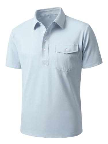 JEMLDL Mens Summer Shirts 4 Buttons Casual Vacation T Shirts Quick Dry Short Sleeve Golf Tops Outdoor Performance Light Blue XL - Image 1