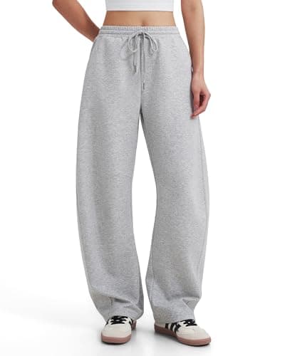 MOOSLOVER Women Barrel Wide Leg Sweatpants Casual Lounge Drawstring Elastic Waist Double Knit Spacer Sweat Pants(M,Grey) - Image 1