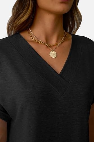 GKBK Womens Short Sleeve T Shirts V Neck Loose Fit Shirts Summer Casual Basic Tee Tops Black M - Thumbnail 3