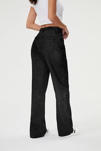 HDLTE Women Wide Leg Jeans Junior High Waist Baggy Jeans Loose Boyfriends Jeans Black Washed - Thumbnail 3