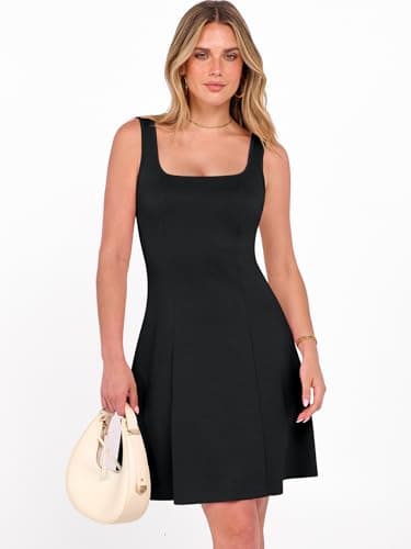 ANRABESS Women Summer Sleeveless Square Neck Cocktail Dress 2026 A-Line Casual Formal Beach Vacation Party Mini Dress Black X-Large - Thumbnail 2