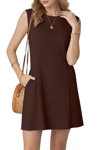 HiMONE Summer Dresses for Women A Line Crew Neck Pullover Sleeveless Mini Dress(Dark Coffee-XL) - Image 1