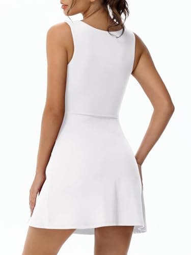 Wenlia Tennis Dress for Women with Built in Shorts Womens Athletic Dresses Active Workout Skort Dress with Pockets White XL - Thumbnail 2