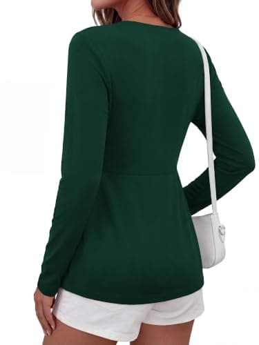 BTFBM Babydoll Tops for Women 2026 Fall Fashion Twist Front V Neck Flowy Long Sleeve Blouses Dressy Casual Peplum Tops(Dark Green, X-Small) - Thumbnail 3
