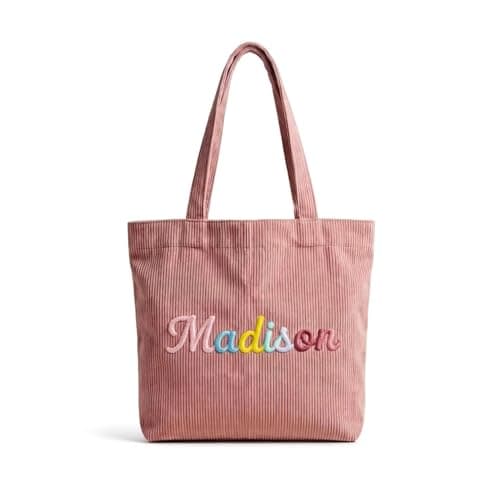 Personalized corduroy handbag, casual shoulder bag with custom name/letter patterns. Durable cotton travel bag, ideal gift for bridesmaids, teachers, and for Christmas, birthdays or honeymoons. - Thumbnail 4