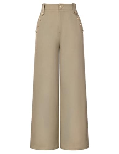 GRACE KARIN Work Pants for Women Trendy Khaki Straight Leg Dress Office Work Casual Trousers with Pockets Khaki 2XL - Image 1