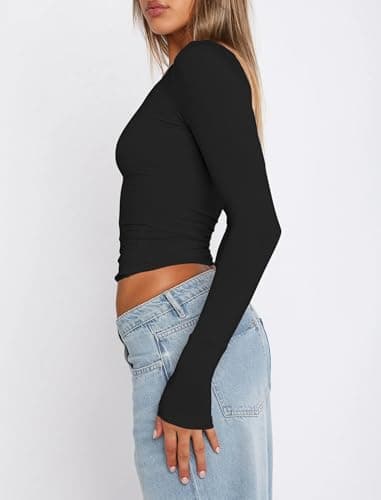 Fashionsoul Women's Long Sleeve Tops Fall Basic Cute Y2K T Shirts 2026 - Thumbnail 4