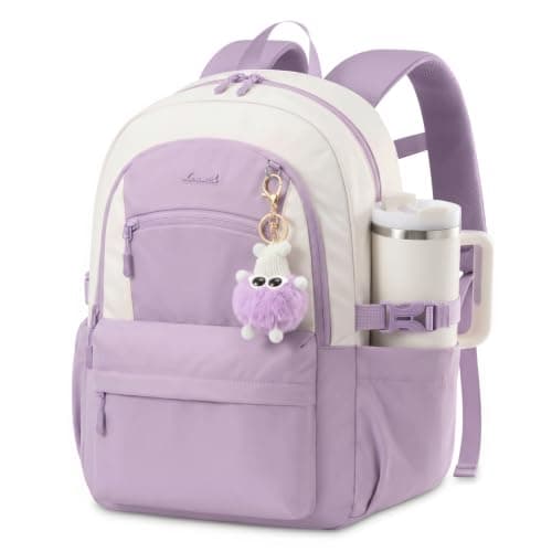 LOVEVOOK School Backpack for Teen Girls & Women, 35L Large Laptop Backpack with 40oz Water Bottle Pocket, Waterproof Cute College Bookbag, Student Backpack for Middle High School Travel Work Purple