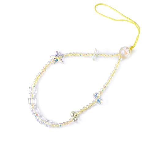 Aquilumen Crystal Phone Wrist Strap Phone Charm Chain Keychain Beaded Cellphone Lanyard with Tether Tab Hands-Free Wristlet Bracelet Wrist Grip Strap for Women, W-Colorful (butterfly) (yellow) - Image 1