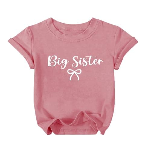 Big Sister Little Sister Matching Outfits Toddler Girls Bow Graphic Shirts Cute Matching Kids Tees Gift Tops - Image 1