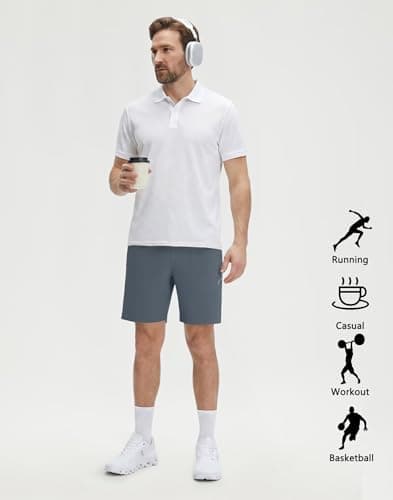M MAELREG Men's Workout Running Shorts with Zipper Pockets 7 inch Quick Dry Workout Gym Athletic Shorts for Men Grey Blue - Thumbnail 6