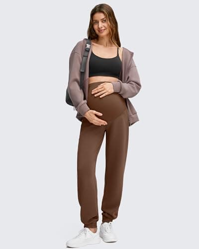 G4Free Maternity Sweatpants Adjustable Waist Lounge Casual Cinch Bottom Pregnancy Scrubs Pants with Pockets Over Bump(Dark Coffee,XS,Tall) - Thumbnail 6