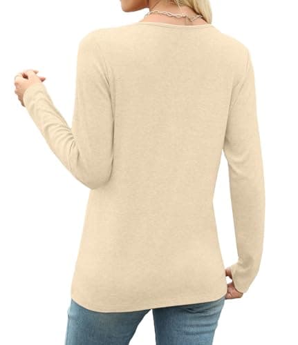XMTOPYE Pullover for Women V Neck Long Sleeve Fall Tunic Lightweight Tops Apricot - Thumbnail 4