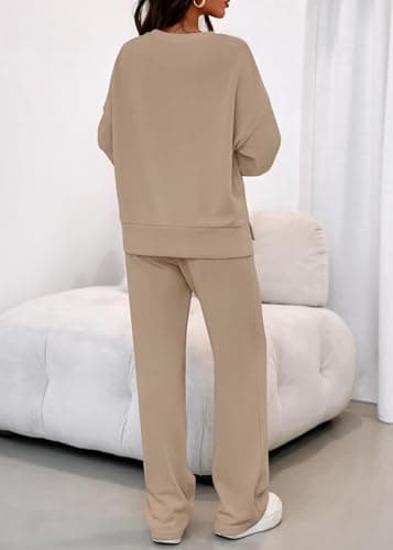 KIRUNDO Spring Fall Sweatsuits Women 2 Piece Outfit Lounge Sets 2026 Matching Airport Travel Sweatshirt Sweatpants Tracksuit(Khaki, X-Large) - Thumbnail 3