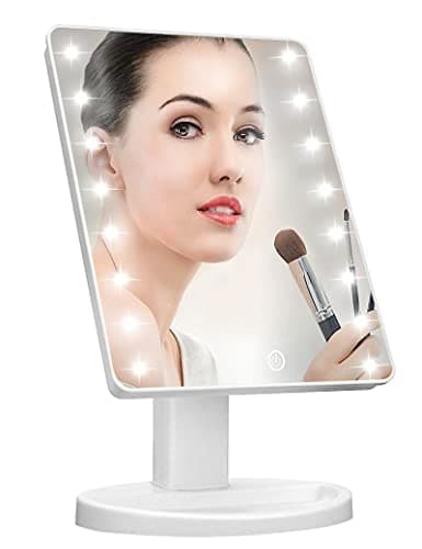 KOOKIN Lighted Vanity Makeup Mirror 16 Led Lights 180 Degree Rotation Lighted Makeup Mirror Touch Screen Adjusted Brightness Desk Mirrors USB Dual Supply Bathroom Light Up Makeup Mirrors (White) - Image 1