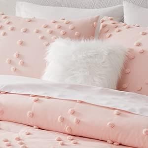 Geniospin Pink Queen Comforter Set for Girls- 7 Pieces Pom Tufted Bed in A Bag Twin Bedding Sets with Sheets, Pillowcases & Shams, All Season Kids Comforter Set - Thumbnail 3