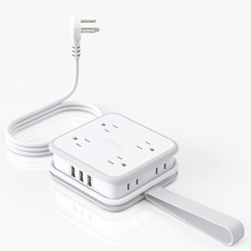 NTONPOWER Flat Plug Power Strip, 5ft Extension Cord with Multiple Outlets, 3 Side Outlet Extender with 8 Widely Outlets and 3 USB Ports, Wall Mount, Overload Protection, Idea for Home, Dorm, Travel