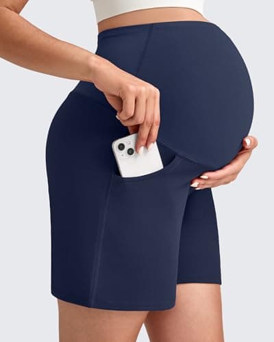 G4Free Maternity Pants Active Over The Belly Stretchy Pregnancy Yoga Shorts with Pockets Workout Clothes (Royal Blue,XL,6'') - Thumbnail 2