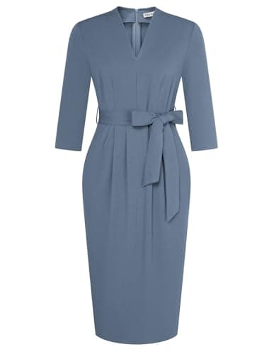 GRACE KARIN Wear to Work Dresses for Women,V Neck 3/4 Sleeve Cocktail Dress,Semi Formal Dresses with Pockets Gray Blue XL - Image 1