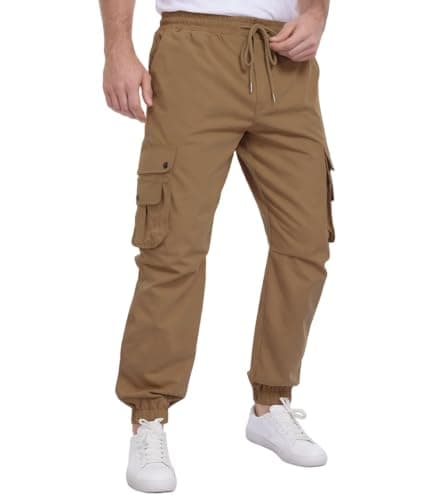 DISLANBO Men's Casual Pants Drawstring Hiking Pants Workout Tactical Joggers Sweatpants for Men Coffee - Image 1