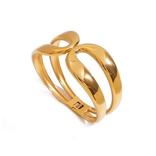 CUFELMU Geometric Open Cuff Bracelet for Women, Chunky Polished Bangle, Statement Metal Bracelet Jewelry - Image 1