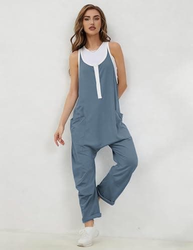 AMEBELLE Jumpsuits for Women Sleeveless Womens Overalls Adjustable Straps Baggy Casual Rompers with Pockets(3071-BlueGrey-M) - Thumbnail 2