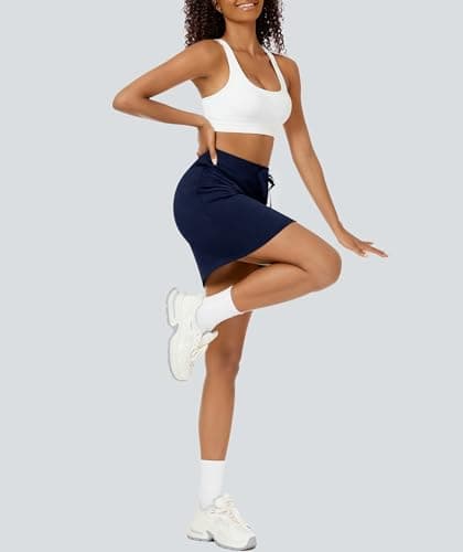 Casly Lamiit Skorts for Women Dressy Casual High Waisted Drawstring Tennis Skirts Comfortable Summer Active Sweat Lounge Skirt Navy Blue L - Thumbnail 6