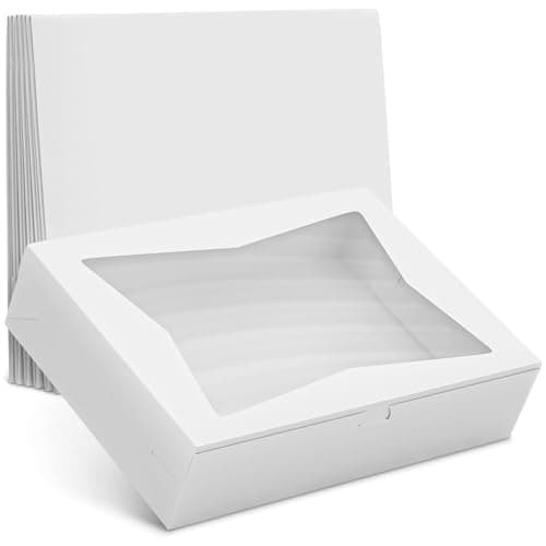 10 Pcs Cake Box with Window 19x14 – Rectangular Half Sheet Cake Box Glossy Finish – Bakery Boxes for Cakes, Cupcakes and Pastries – Cardboard Packaging for Transport, Storage and Dessert Presentation - Image 1