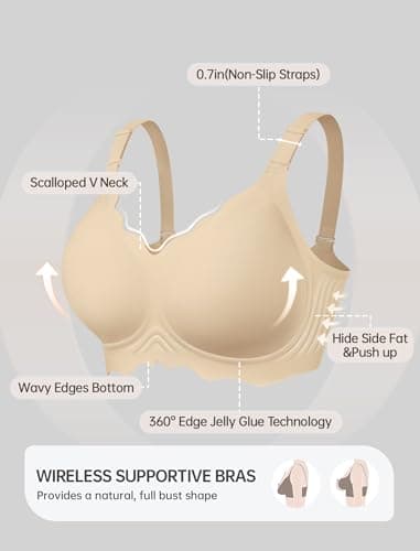 OEAK Women Value Series Jelly Bras Wireless Pushup Convertible Bra Semolina,L - Thumbnail 5