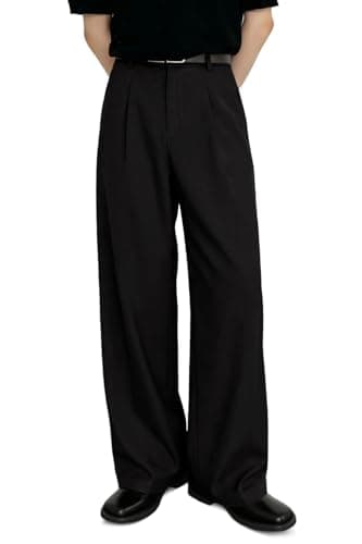 Heyfanee Wide Leg Dress Panrs Men Black Baggy Pleated Slacks for Men Casual Loose Fit 38 - Image 1